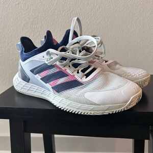 Adidas Ubersonic 4 Men’s White and Blue Clay court tennis shoes